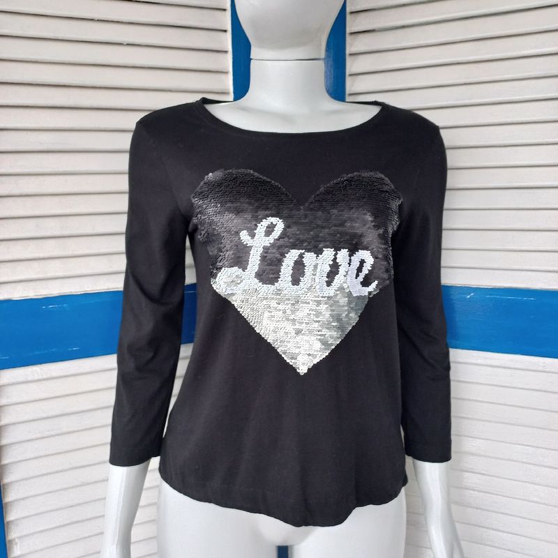 Blus o Sfera Love Paetes Camiseta Feminina Sfera Usado 96412632