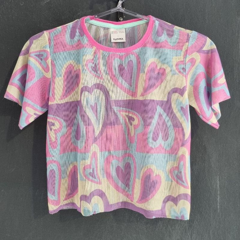 Blusinha Cropped Manga Curta em Transparência Fuzarka