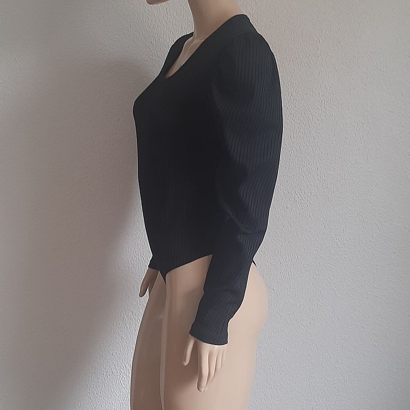 Body Feminino Manga Longa Preto