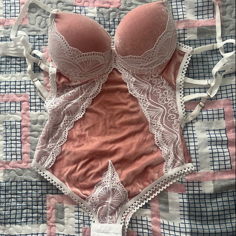 Body/ Lingerie Sexy Rosa e Branco C/ Bojo - Segredo Lacrado P