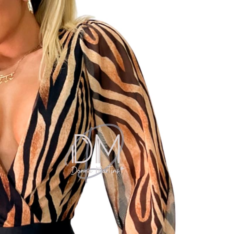 Camisa de oncinha manga longa animal print - Donna Modelli