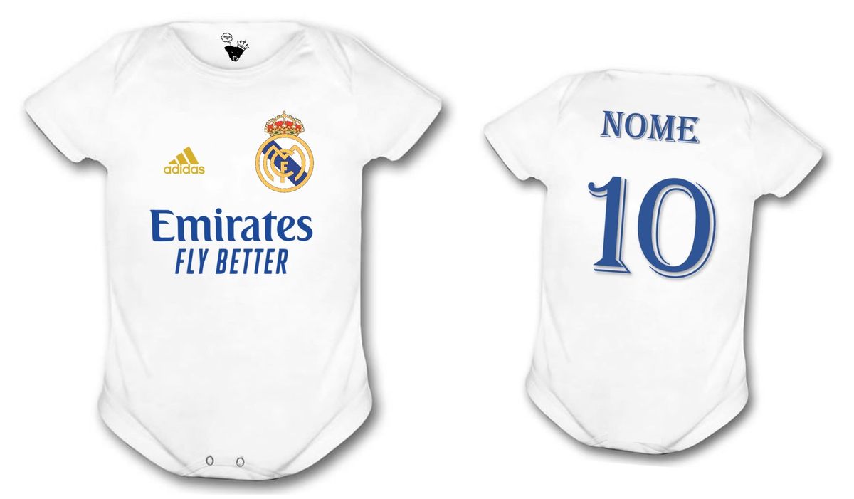 Body Real Madrid Infantil Personalizado c/ Nome do Bebê