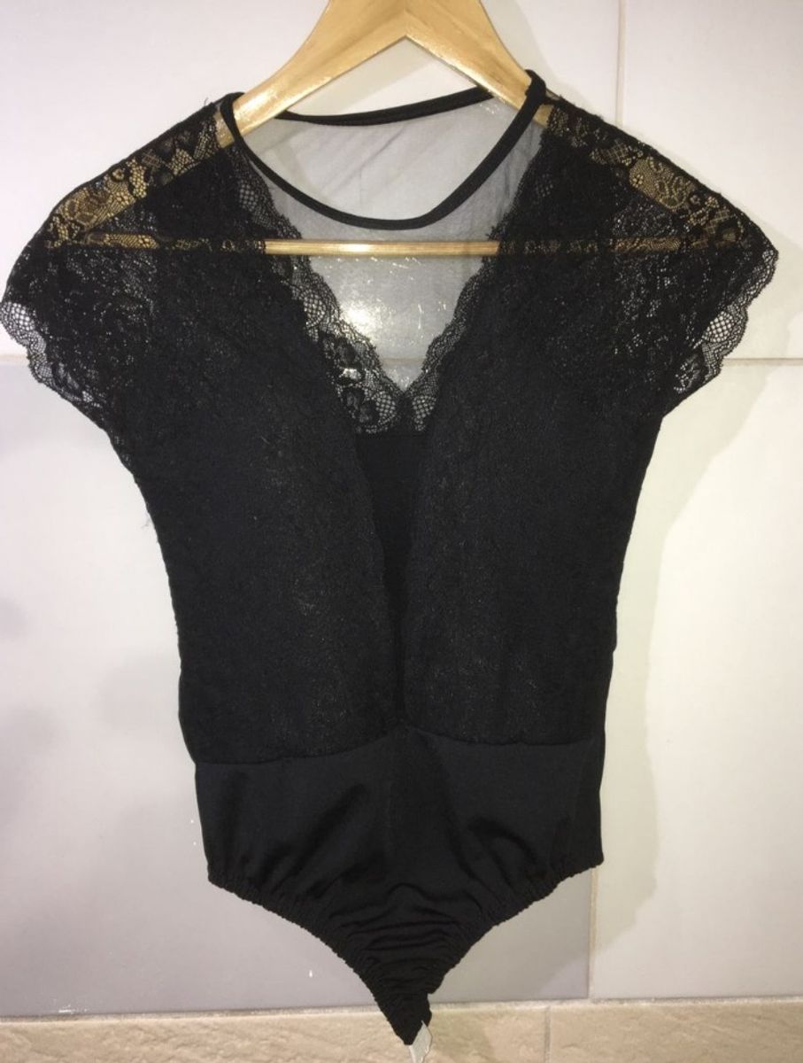 Body Renda Decote V Preto, Blusa Feminina Usado 75323364