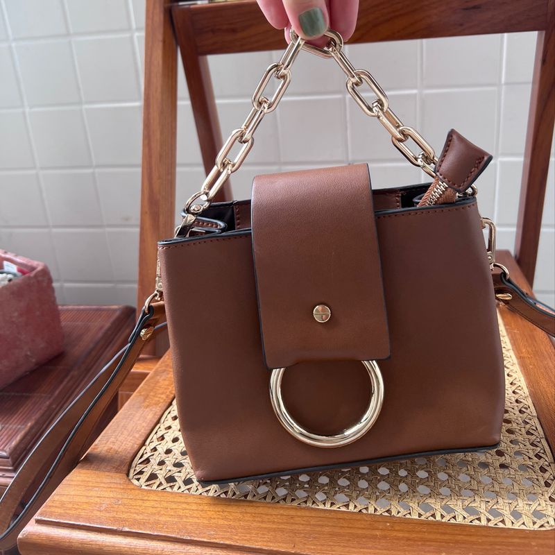 Bolsa Aldo Caramelo Corrente Dourada Bolsa de Ombro Feminina