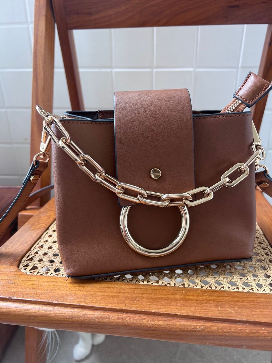 Bolsa Aldo Caramelo Corrente Dourada Bolsa de Ombro Feminina