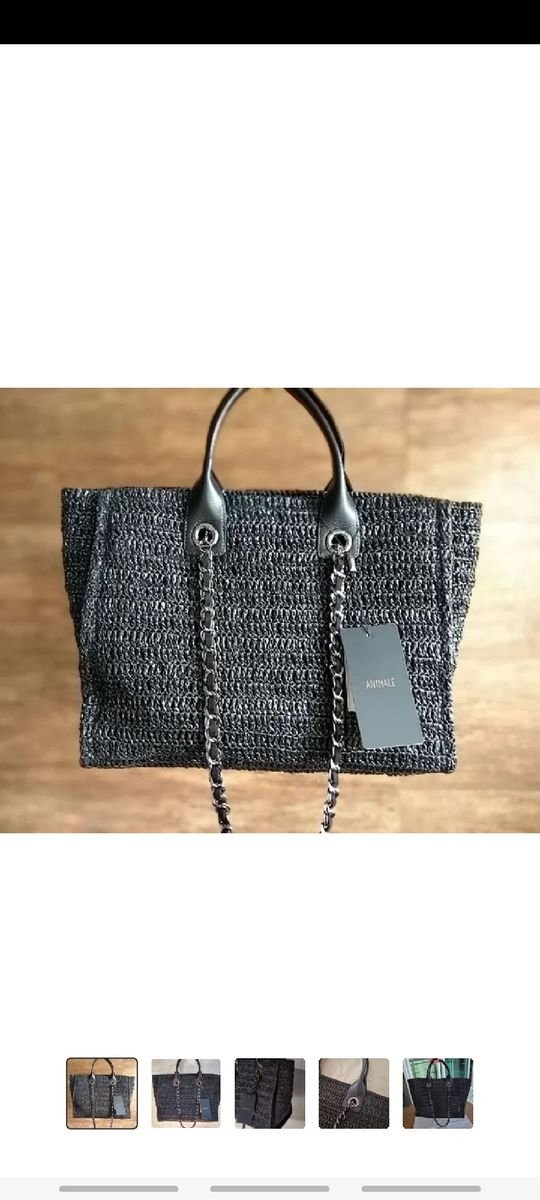 Bolsa Chanel Deauville Ráfia Preta