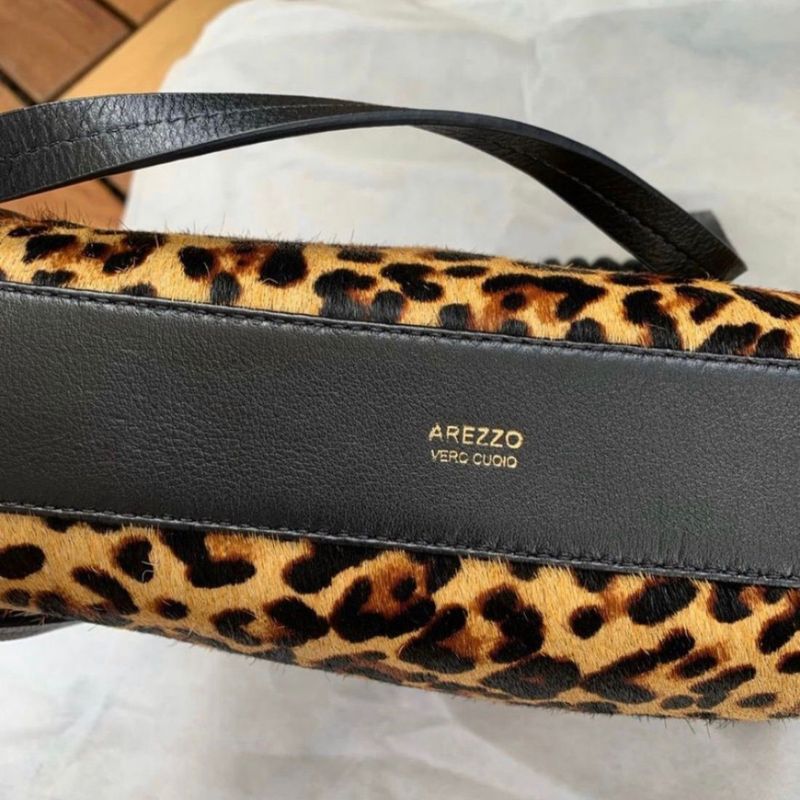 Bolsa Arezzo Animal Print em Couro Bolsa de Ombro Feminina