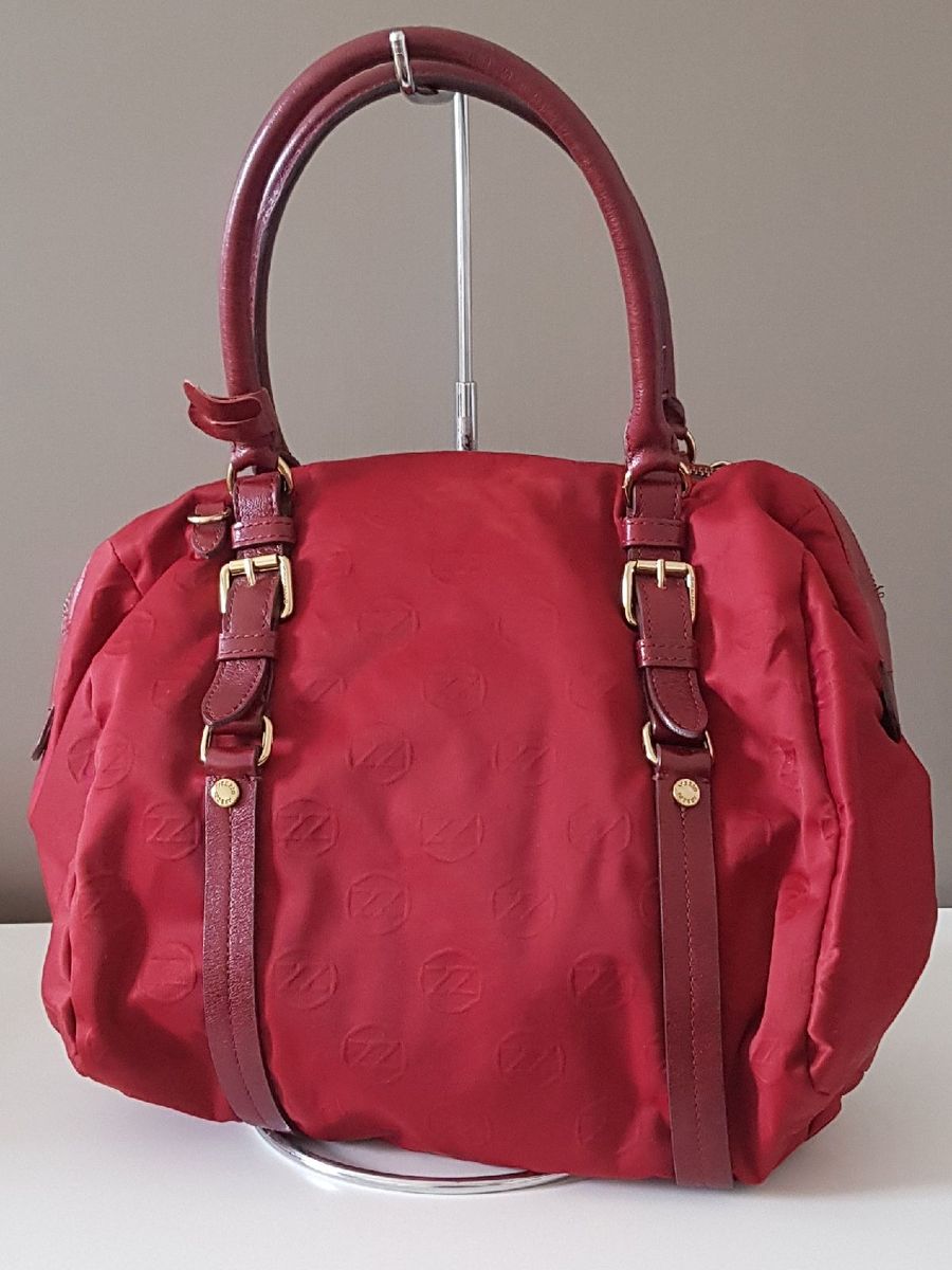 Bolsa Arezzo Vermelha de Nylon com Couro Bolsa de Ombro Feminina