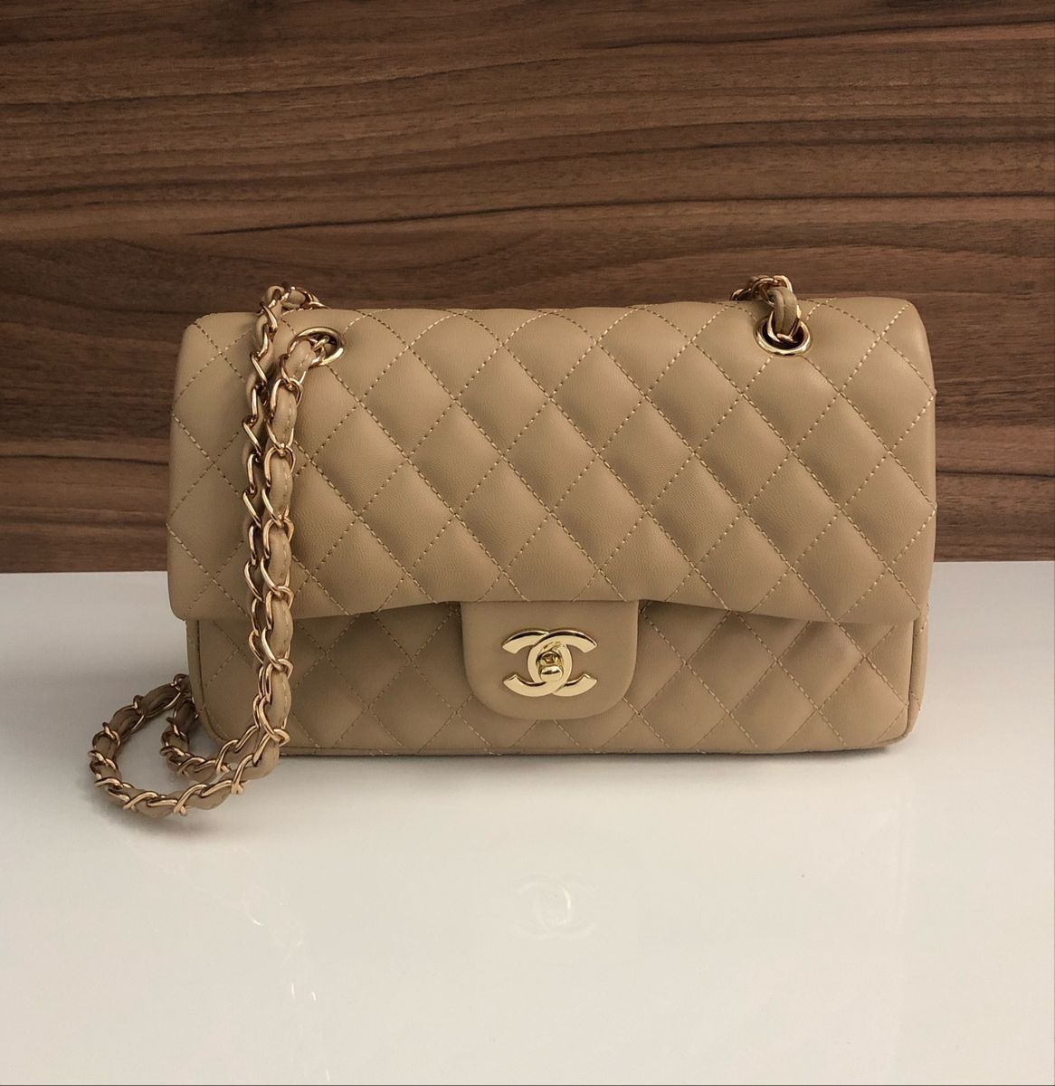 Bolsa Chanel / Double Flap Medium Bege Bolsa de Ombro Feminina