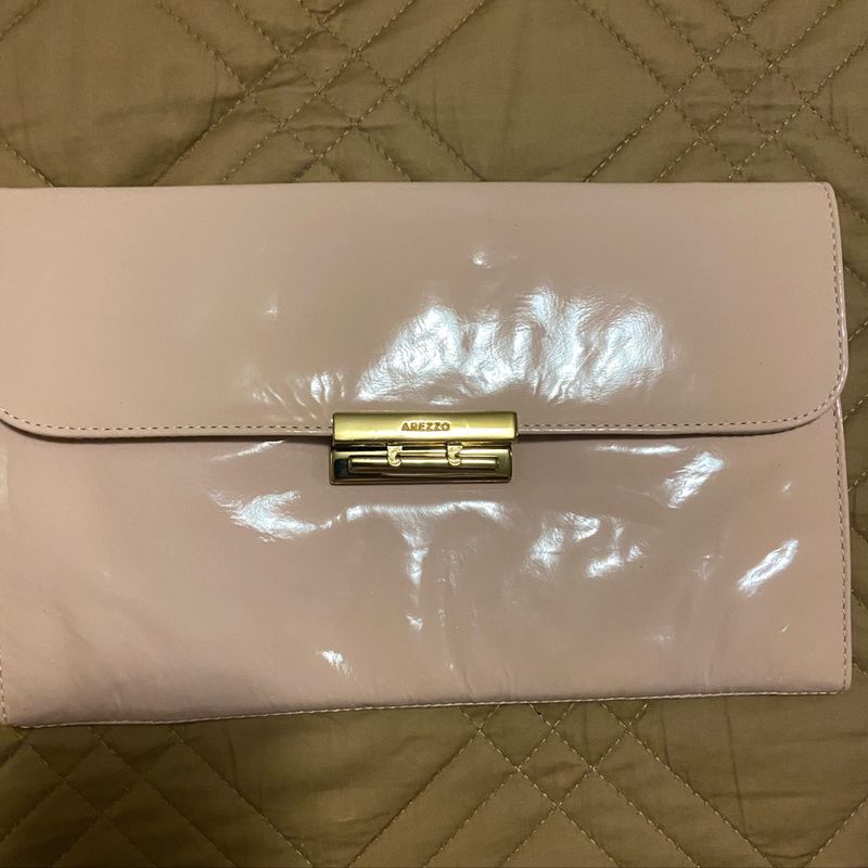 Bolsa Clutch Carteira Nude Rosa em Couro Vinil da Arezzo Clutch