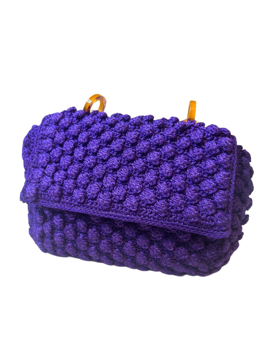 Bolsa de Crochê Kroche By Ligia Frick Roxa | Clutch Feminina Kroche By ...