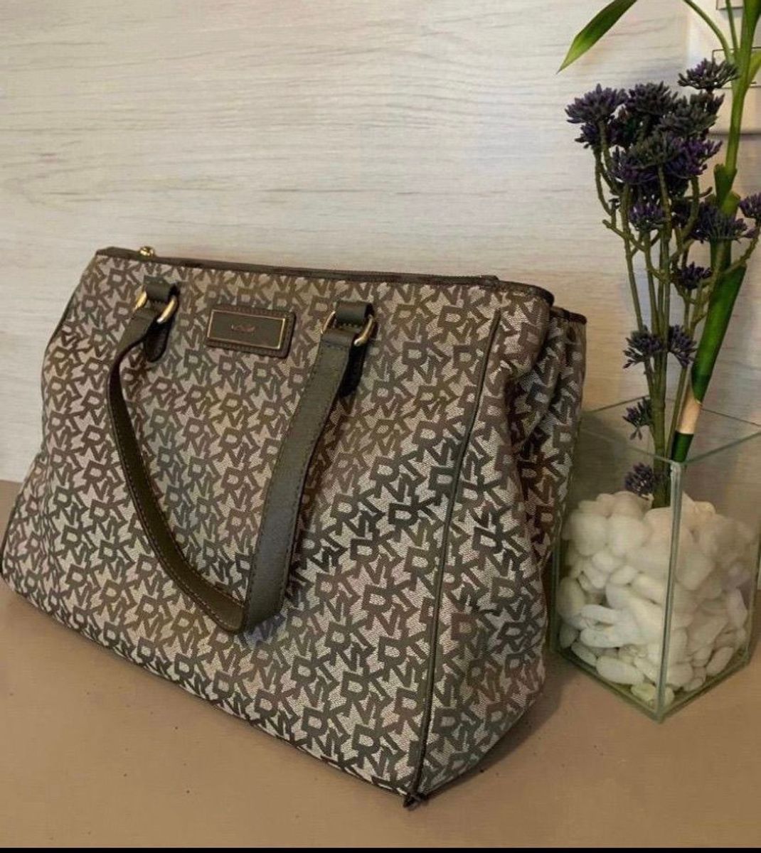 Bolsa Original Dkny em Jacquard Comogramado e Couro