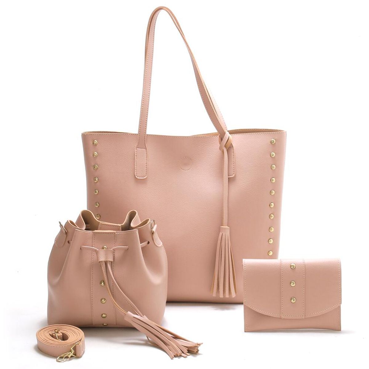 Bolsa Feminina Kit Bolsa Sacola Grande Saco Al A Lateral Nude Bolsa