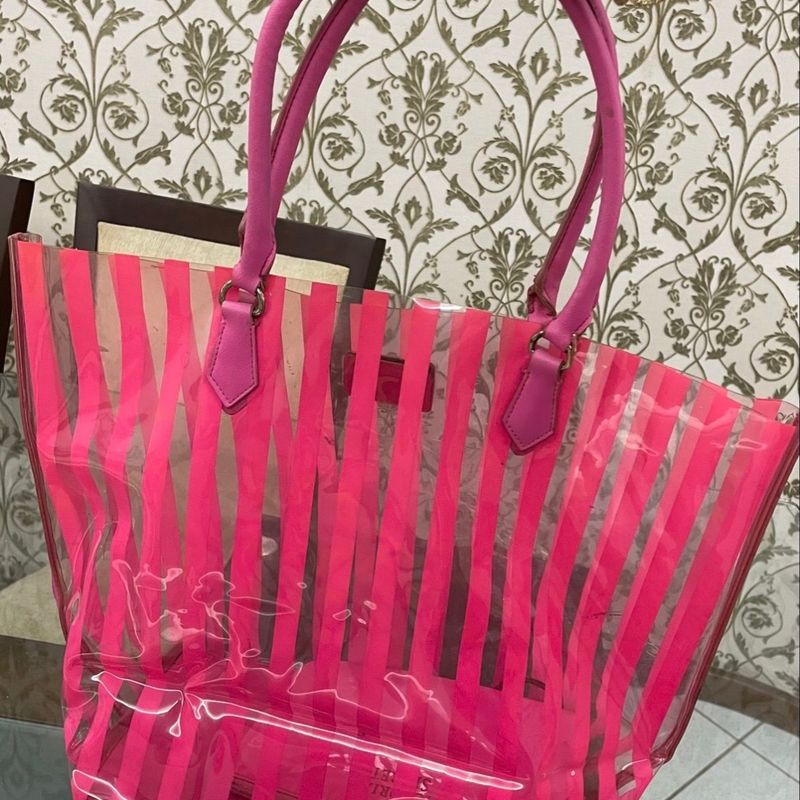 Bolsa Grande Victorias Secret Rosa Pink Vinil Bolsa de Praia