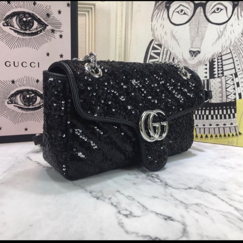 Bolsa Gucci original marmont paetê preta feminina