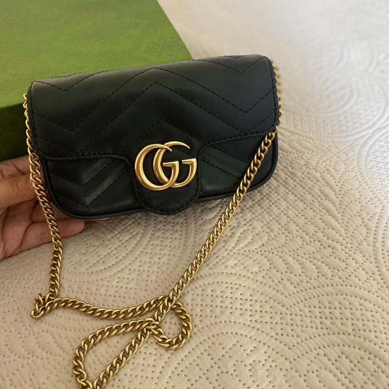 Bolsa Gucci original marmont paetê preta feminina