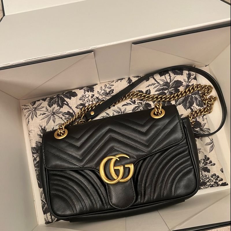 Pronto para enviar] 100% original e autêntica bolsa de ombro Gucci Bolsa de  corrente de padrão de onda Marmont 446744 novo estilo de moda preta e bolsa  elegante UFzC