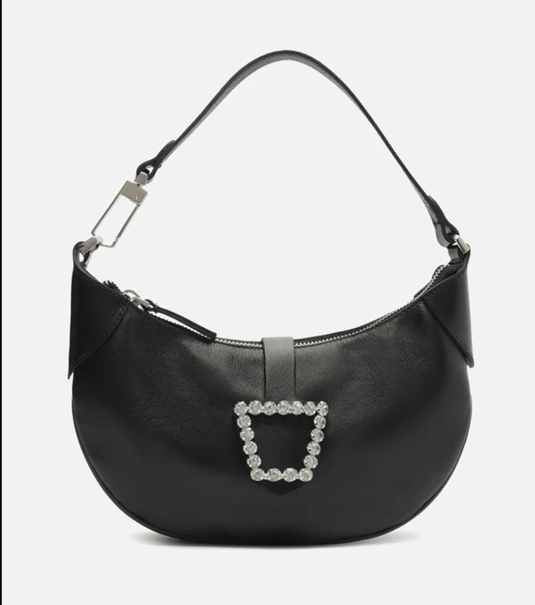 Bolsa Hobo Preta Couro Legitimo Emily Pequena Pedraria | Clutch ...