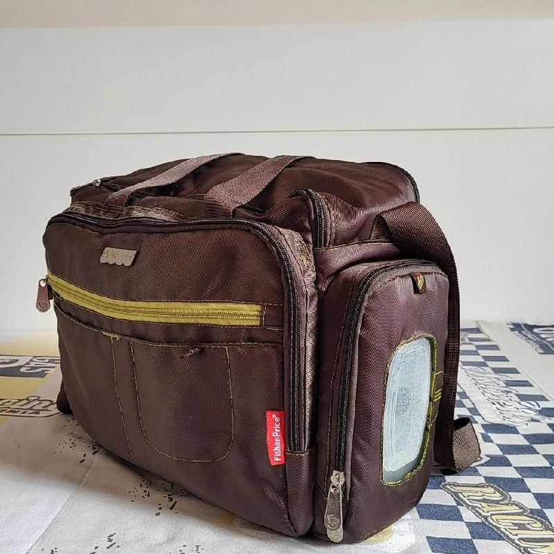 Bolsa Infantil Bebê, Marrom, Fisher Price, com Porta Lenço