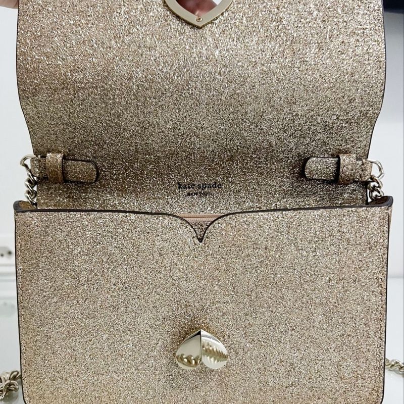 Bolsa Kate Spade Nicola Shimmer Twistlock Dourada Glitter Brilho Corrente, Bolsa de Ombro Feminina Kate Spade Usado 81991121