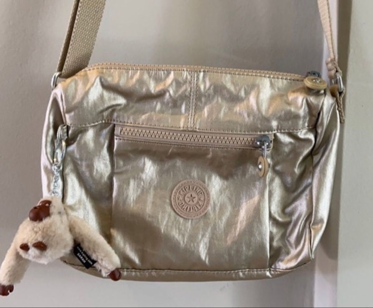 Bolsa Kipling Dourada Original | Bolsa de Ombro Feminina Kipling Nunca ...