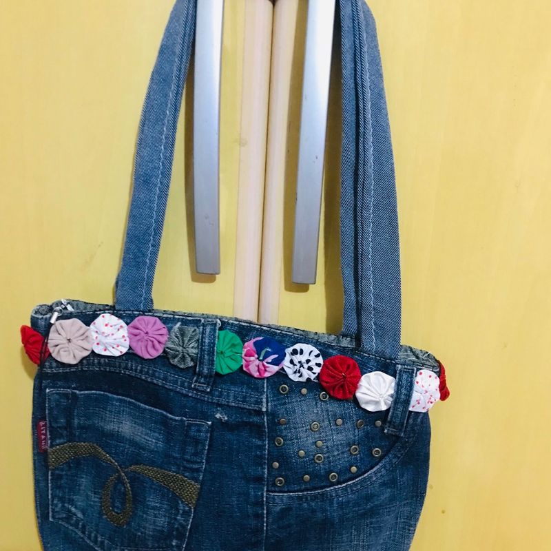 Bolsa de calça sales jeans com fuxico