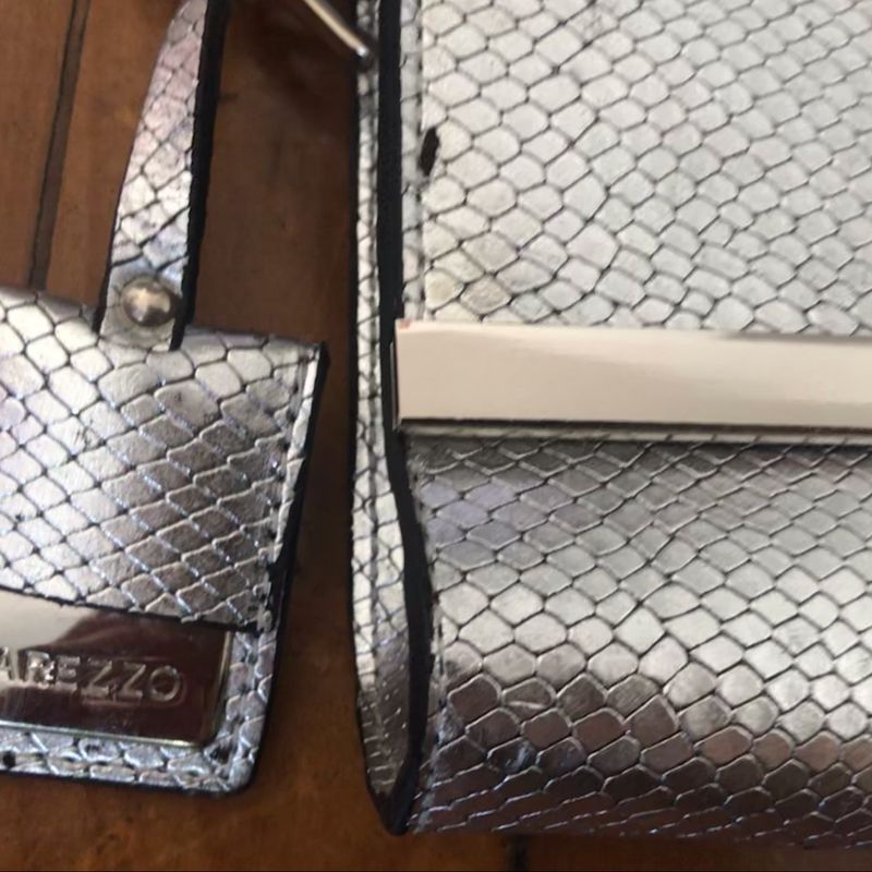 Bolsa Tiracolo Couro Cobra Prata Velha Bolsa de Ombro Feminina