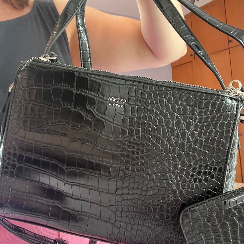 Bolsa Tote M dica Croco Arezzo Bolsa de Ombro Feminina Arezzo