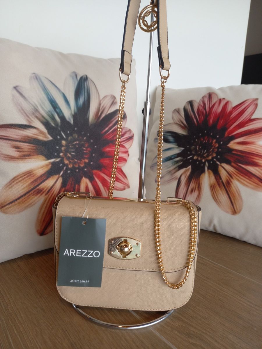 Bolsa Transversal Bege Claro Arezzo Bolsa de Ombro Feminina