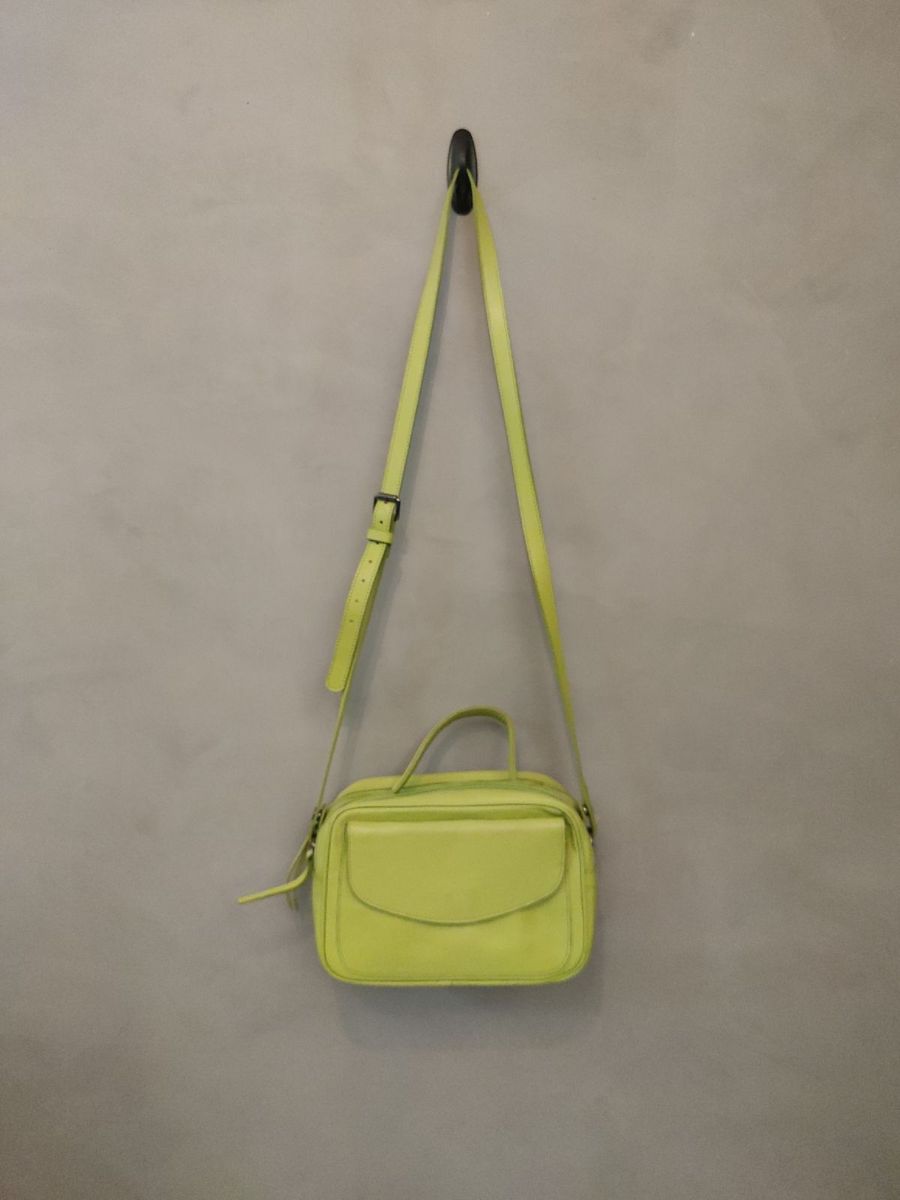Bolsa Couro Verde Limão Estilo Camera Bag Bolsa de Ombro Feminina Luz