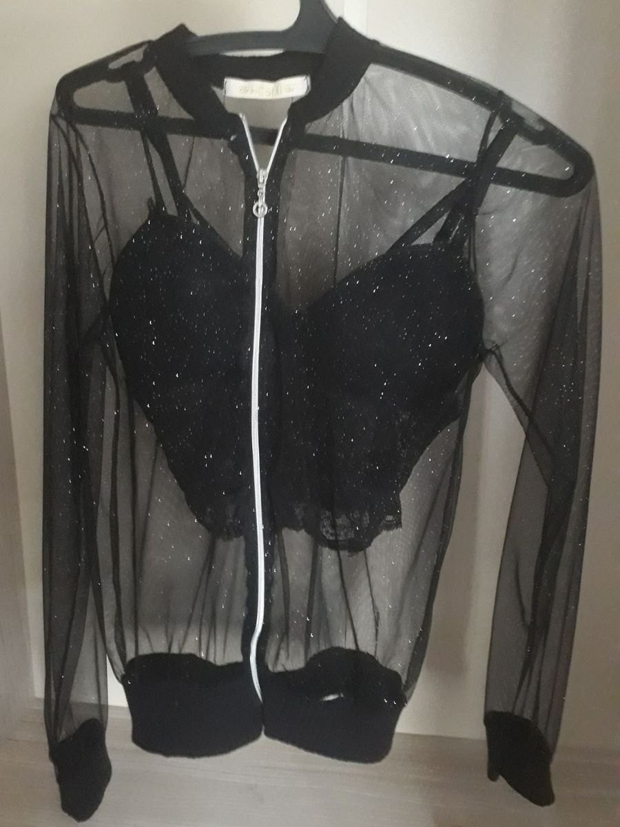 jaqueta transparente com brilho