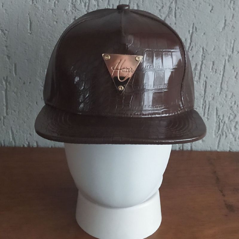 Baseball Hater Black Leather Snapback Boné Aberto Unissex Couro