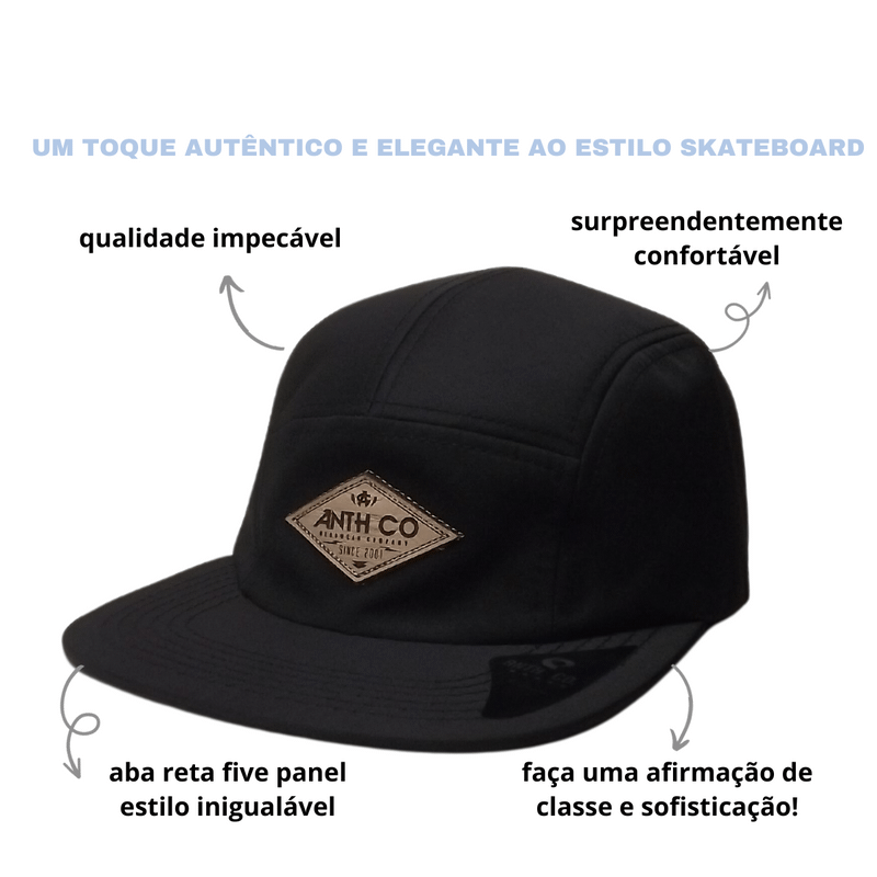 Boné Masculino Five Panel Aba Reta Modelo Aberto Strapback Fitao