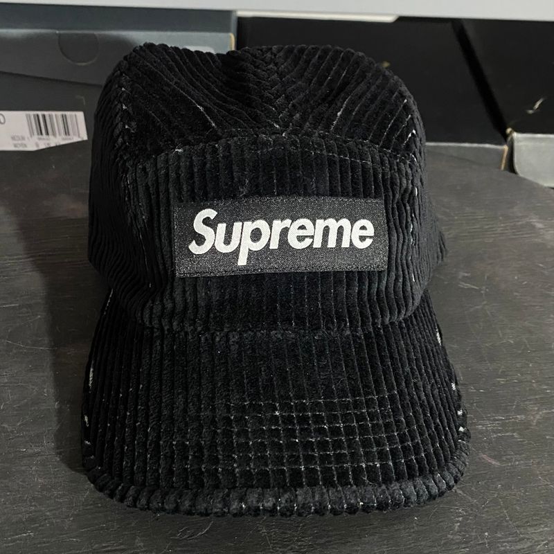 Boné Supreme 2-Tone Corduroy Camp Black | Supreme Nunca Usado