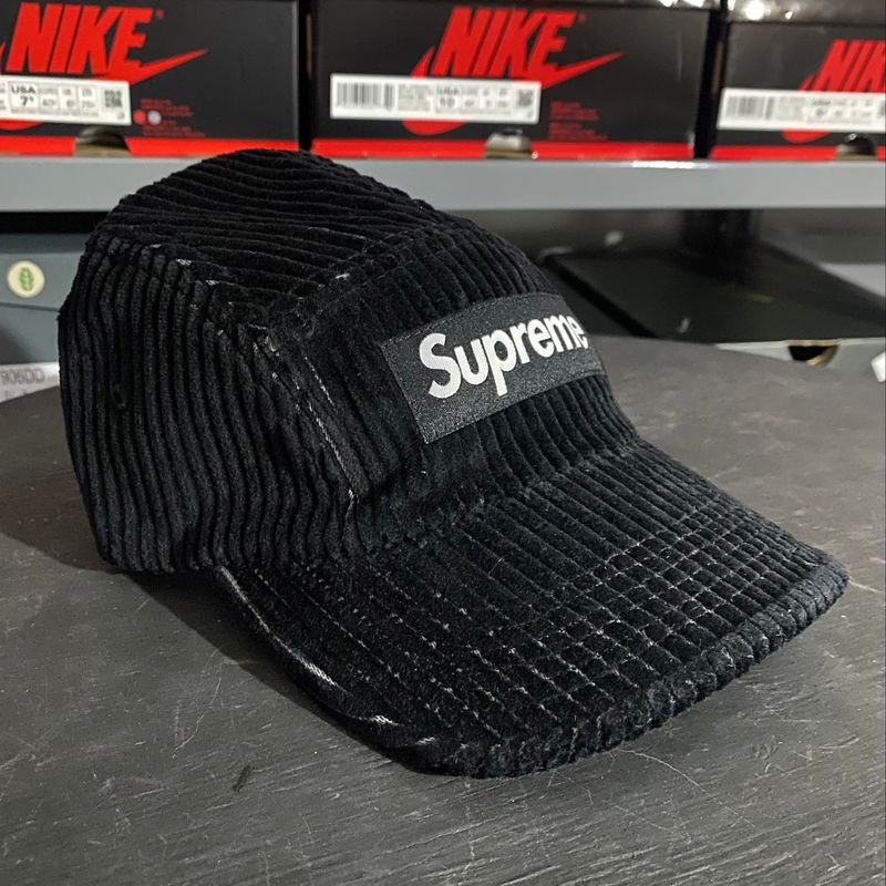 Boné Supreme 2-Tone Corduroy Camp Black | Supreme Nunca Usado