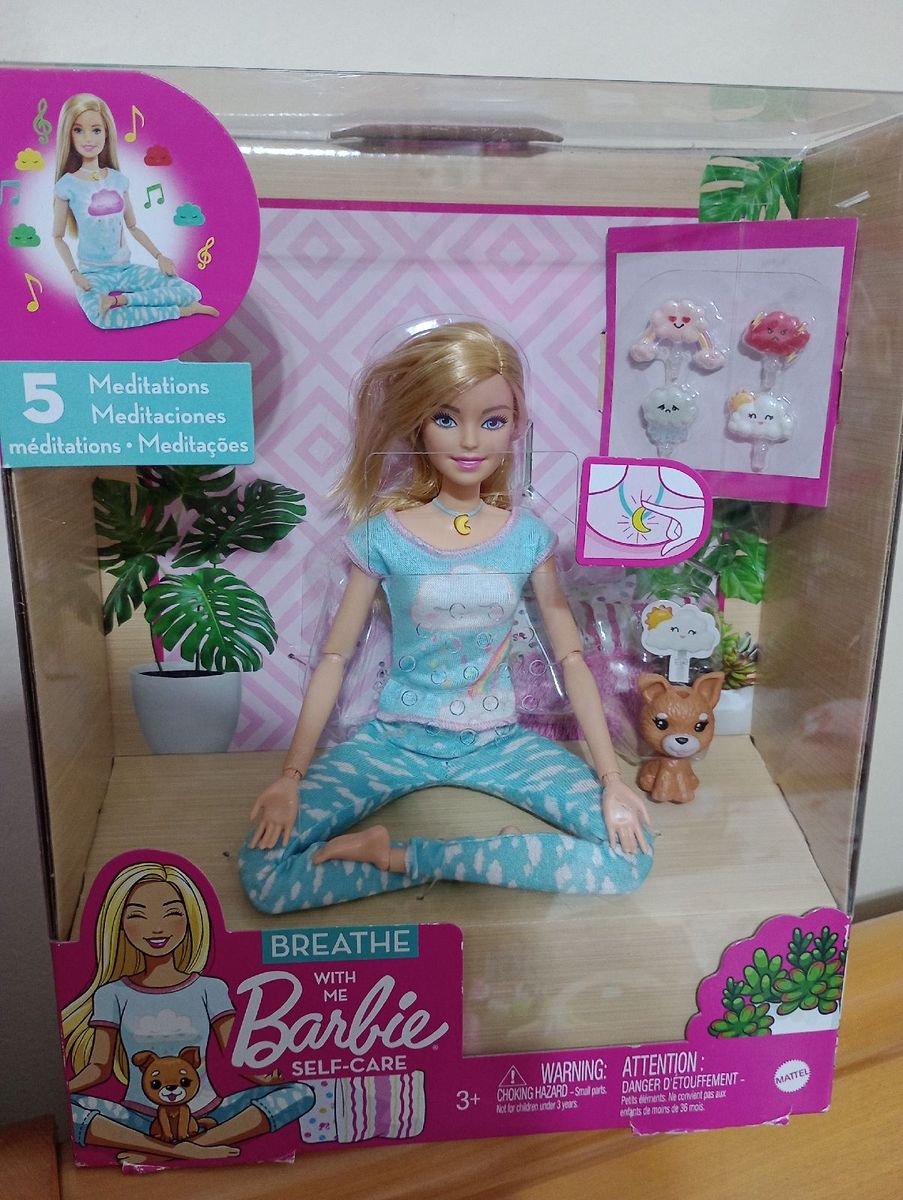 Boneca barbie articulada medita comigo yoga pet mattel