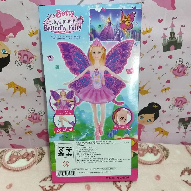Fairy Butterfly　JSK+BR Boneca Betty Butterfly Fairy com Luz e Som Musical Vestido Roxo