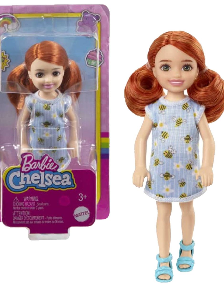 Boneca Barbie Chelsea 14 cm Ruiva Vestido Abelhas - Mattel