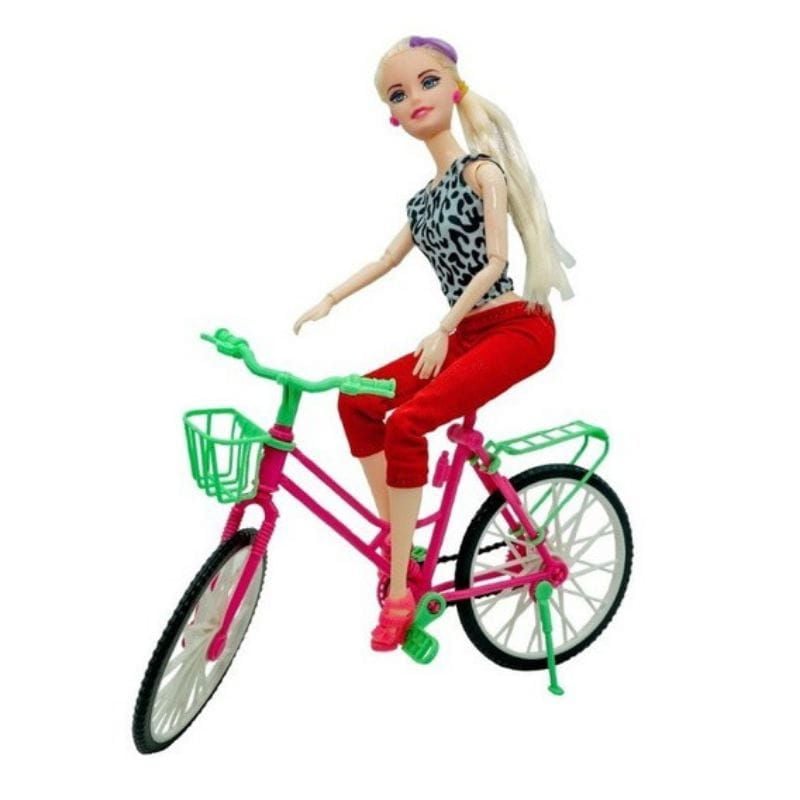 Boneca Articulada Tipo Barbie Musical Com Bicicleta E Acessórios