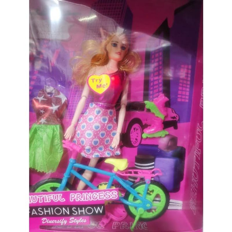 Boneca Articulada Tipo Barbie Musical Com Bicicleta E Acessórios