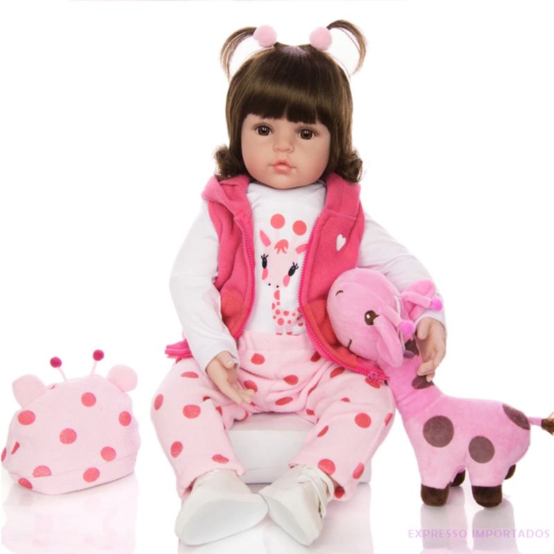 Brastoy Boneca Bebe Reborn Silicone Menina Girafinha Olhos Castanhos 48cm  Pode Dar Banho - Faz a Boa!