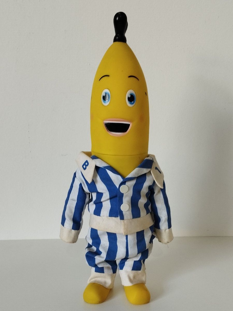 Boneco Banana de Pijamas B1 Vinil Antigo 36 Cm Pelúcia Banana De