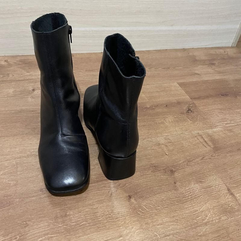 Bota Arezzo Cano Curto Salto Bloco Bico Quadrado Couro Legítimo