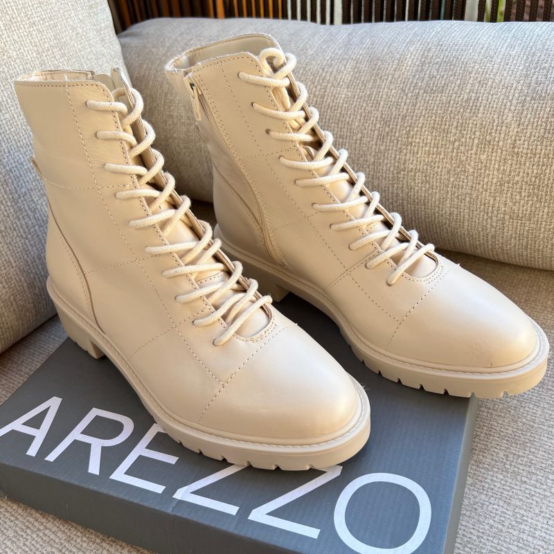 Bota Arezzo Coturno Off White Couro Leg timo Esgotado No Site