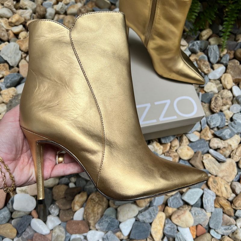 Bota Arezzo Dourada Salto Fino Bico Fino Couro Inverno 2023 Metalizada Desejo Bota Feminina Arezzo Nunca Usado 84860490 enjoei