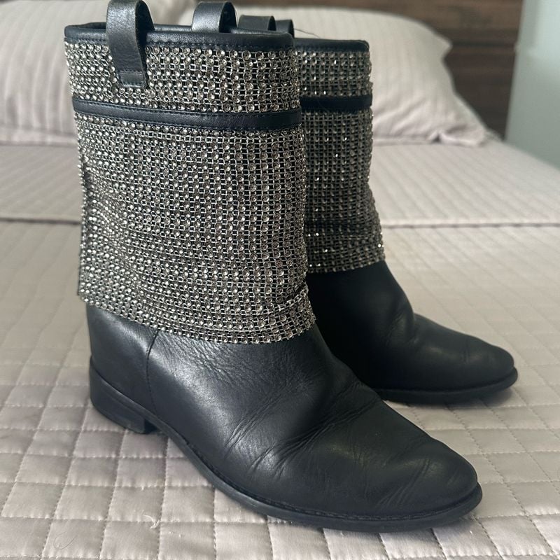 Bota Arezzo Malha Metal Preta Bota Feminina Arezzo Usado