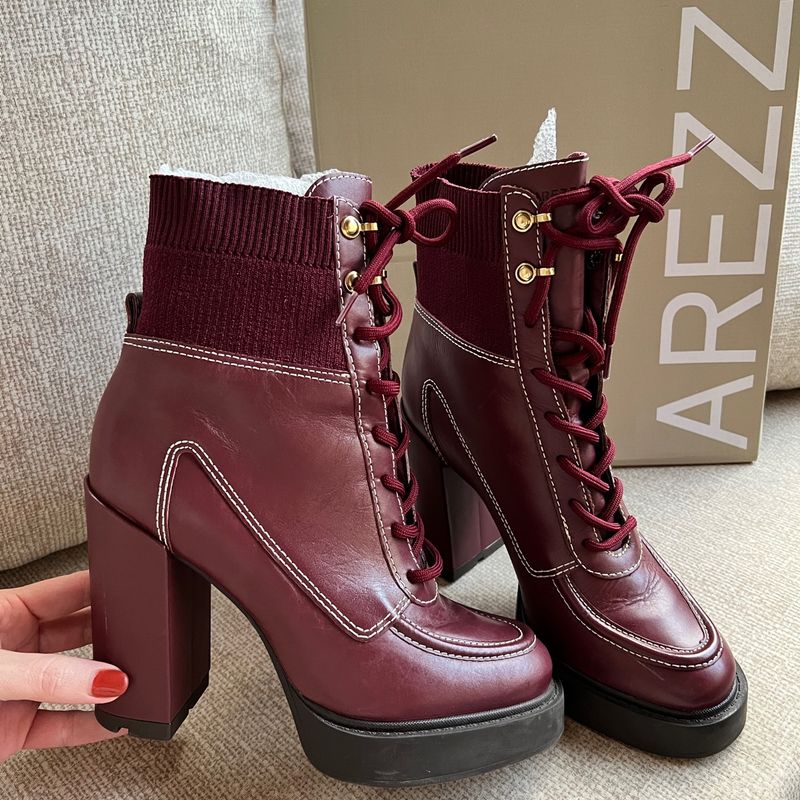 Bota Arezzo Salto Tratorada Bord Cor Inverno 2023 Bota Feminina