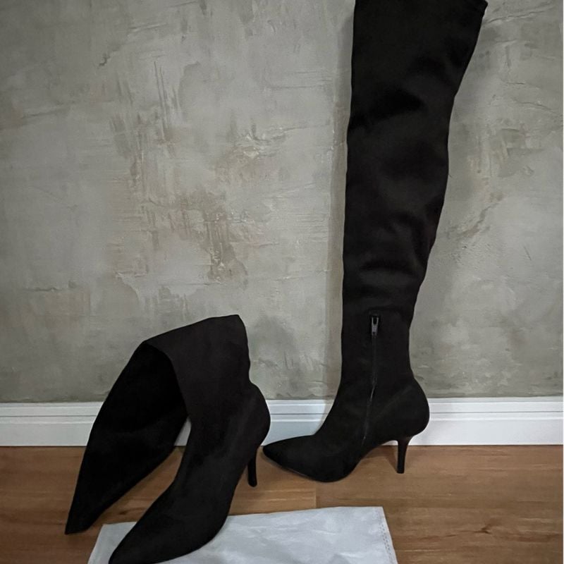 Bota Arezzo Suede Over The Knee Preta Salto Arezzo Usado