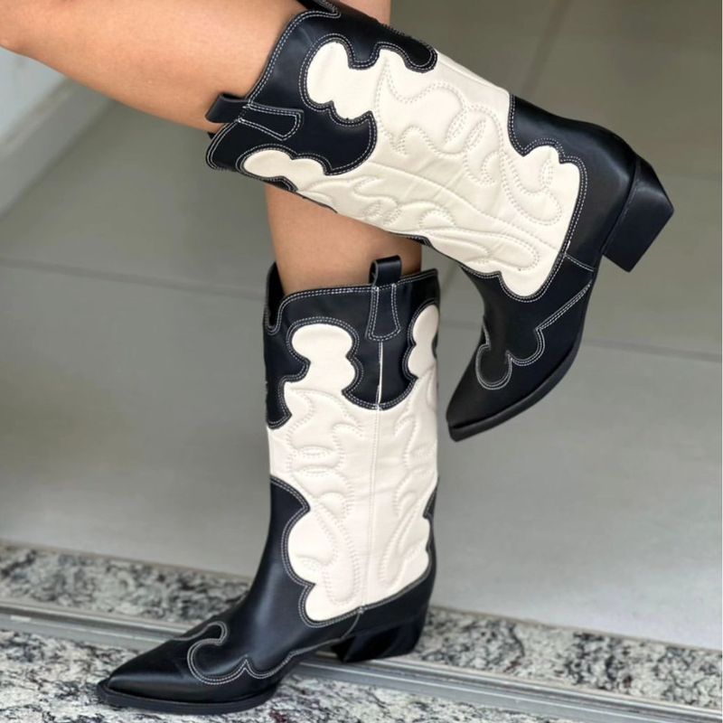 Bota Arezzo Western Preta e Branca Bota Feminina Arezzo Nunca Usado 86004881 enjoei