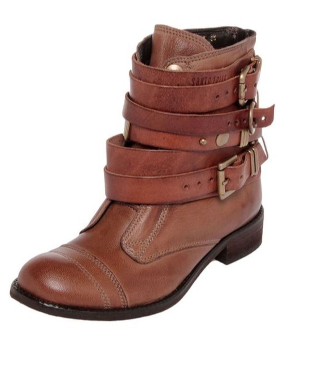 bota biker couro santa lolla fivelas caramelo